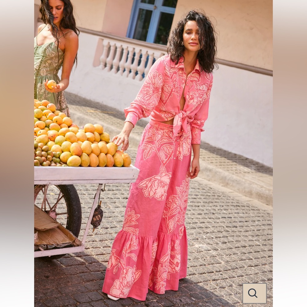 Hemant & Nandita Asha Shirt & Long Skirt Set in Pink Floral SZ XS NWT